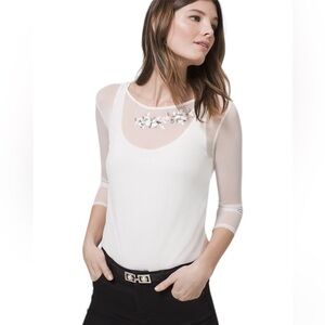 White House Black Market Sheer Mesh Embellished Top Medium